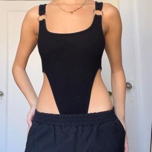 emma and sam black high cut bodysuit